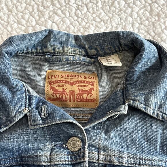 Levis Jean Jacket Women Medium Blue Trucker Biker Western Denim Button Up Top - Picture 11 of 13